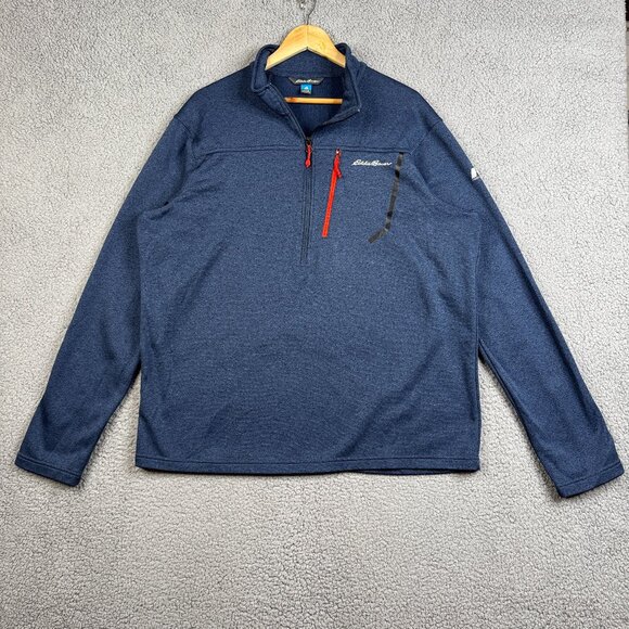 Eddie Bauer Sweater Mens TXL Blue Half Zip Pullover Fleece Lined First Ascent - Picture 1 of 15